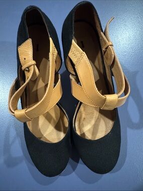 Women’s Black and Tan Mary Jane Ankle Strap Flats